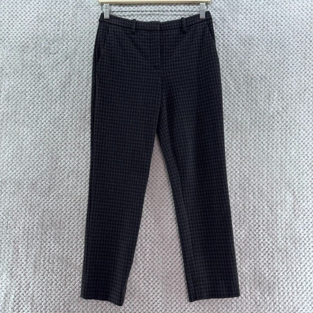 Theory Pants Womens 0 Black Houndstooth Ponte Stretch Slim Straight Mid Rise